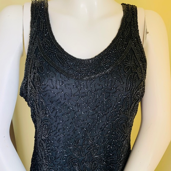 Vintage Black fully embelished shiny sparkling tank top fully zipped back L-XL - Picture 2 of 9